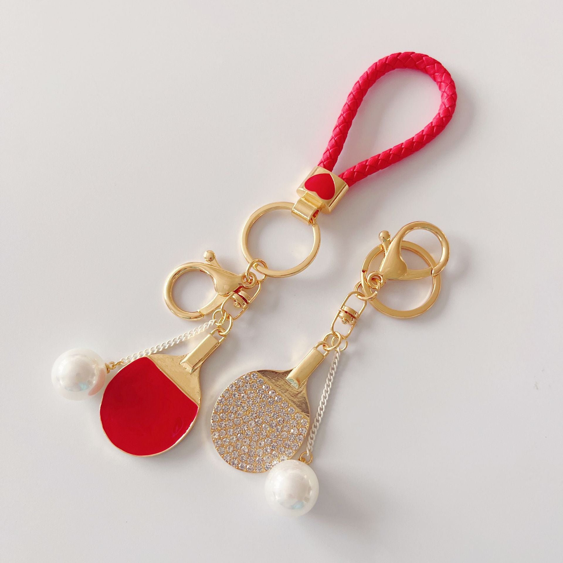 Wholesale Rhinestone Dripping Table Tennis Metal Keychain